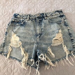 Garage Denim acid wash distressed festival shorts